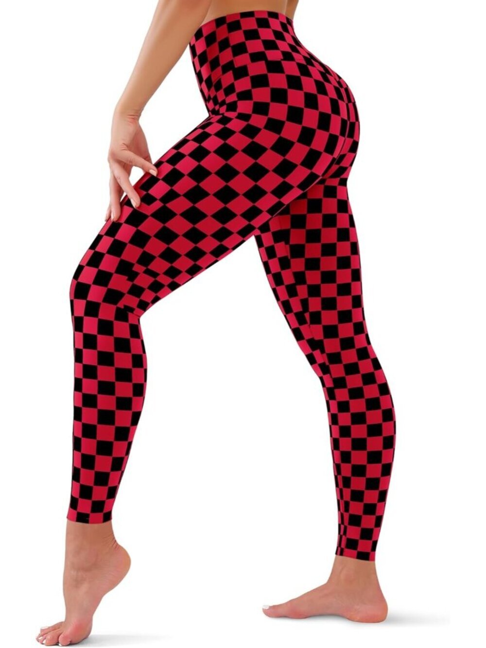 Women's Red Chessboard Tummy Control Workout High Waisted Imported Yoga Leggings